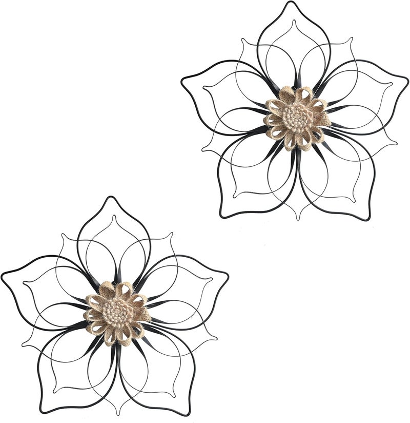 Remenna Metal Flowers Wall Decor, Metal Rustic Wall Art Decoration Farmhouse Wall Decorations Multiple Floral Hanging Decor for Bathroom Living Room Home Office Garden Kitchen (Black -2) - Image 1